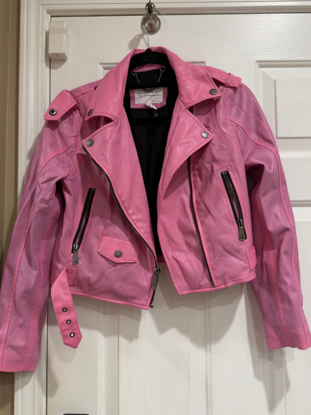 BCBGeneration Pink Faux Leather Moto Jacket